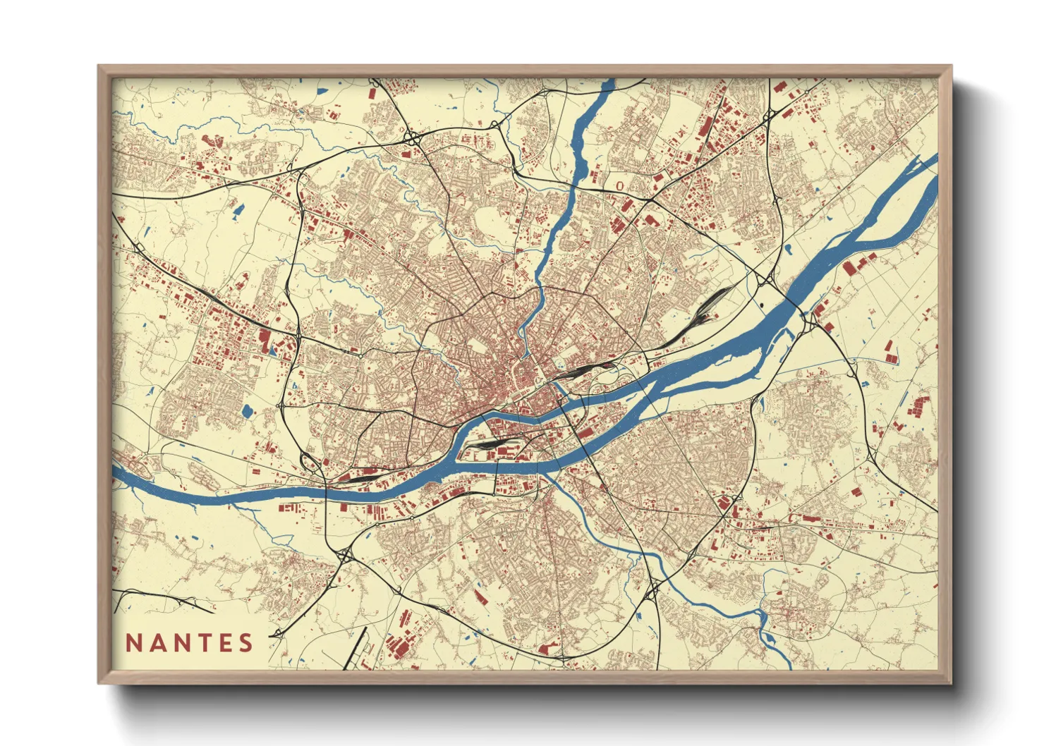 Une affiche de carte sur Nantes