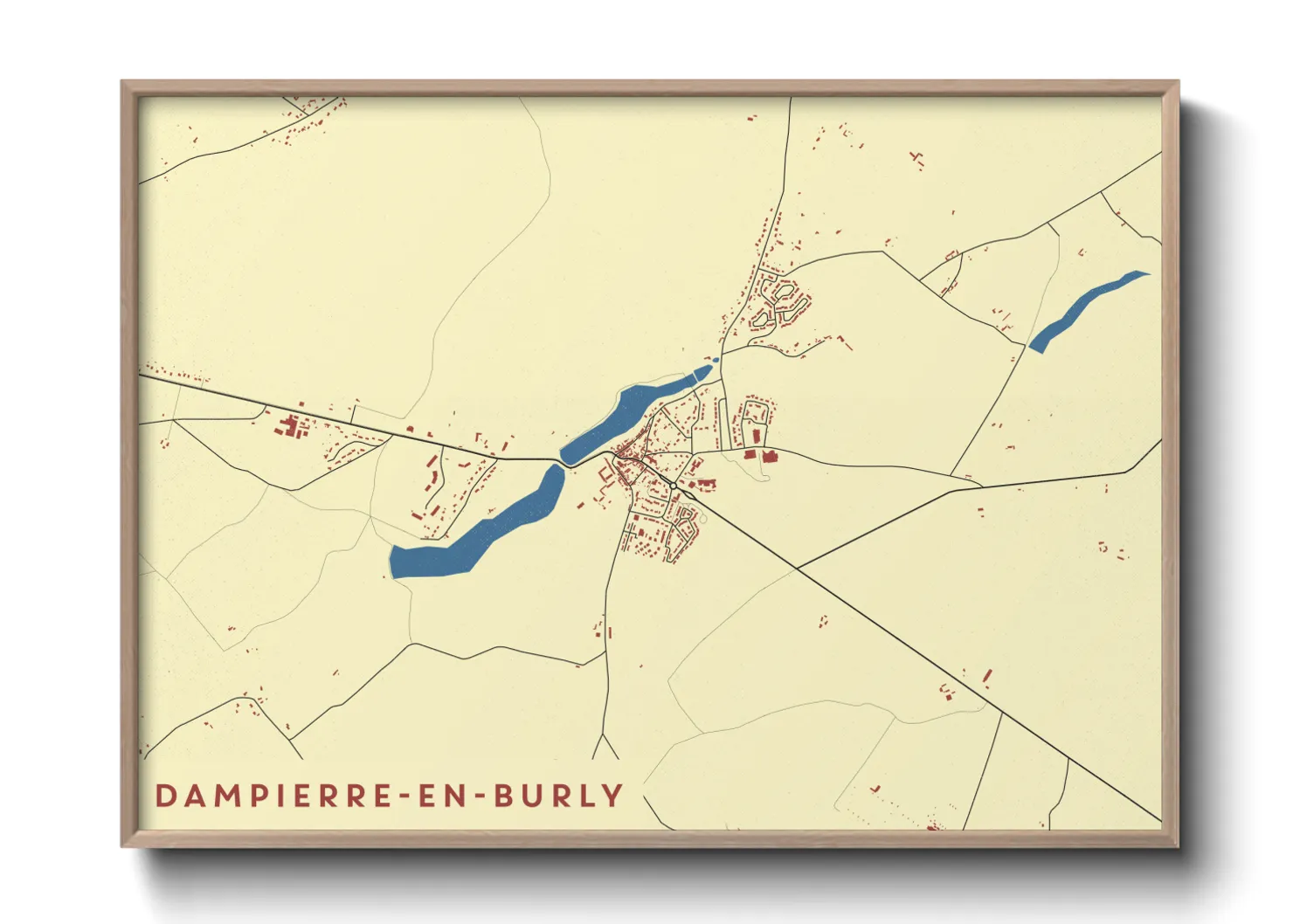 Une affiche de carte sur Dampierre-en-Burly