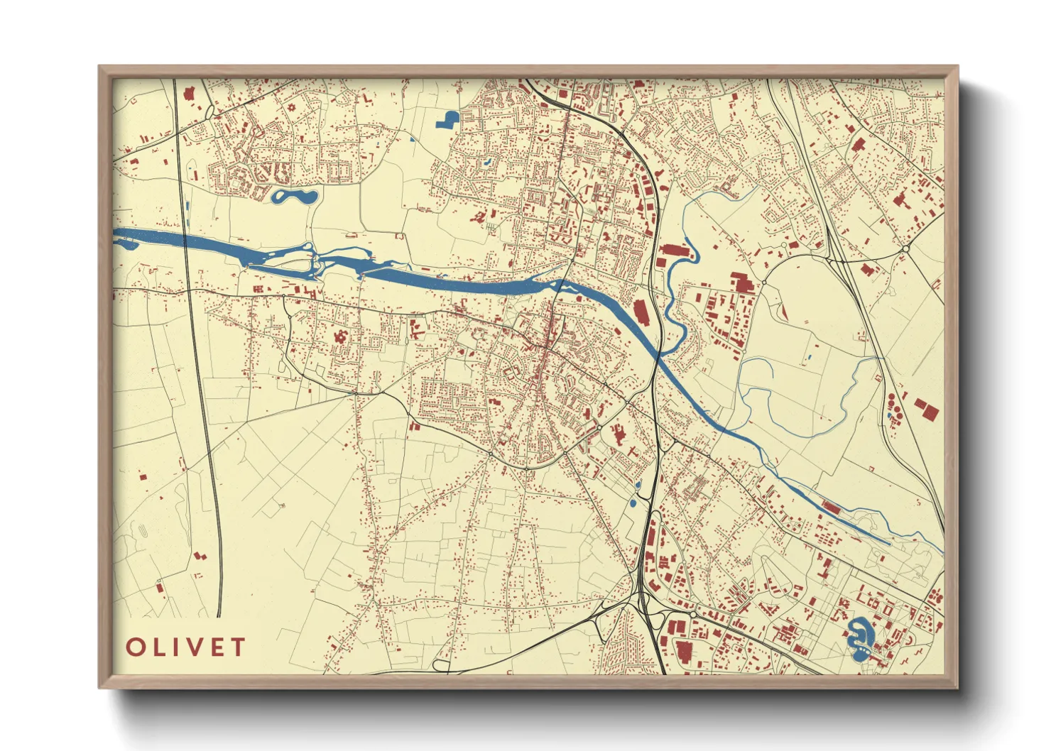 Une affiche de carte sur Olivet