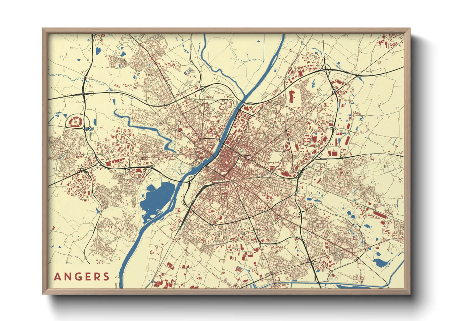 Une affiche de carte sur Angers