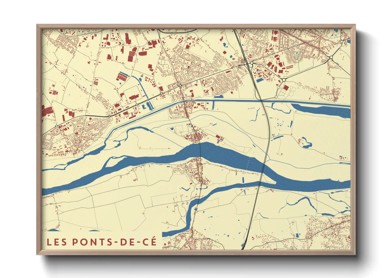 Une affiche de carte sur Les Ponts-de-Cé