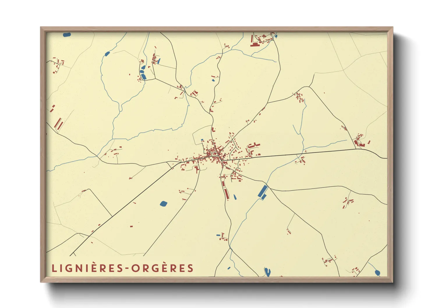 Une affiche de carte sur Lignières-Orgères
