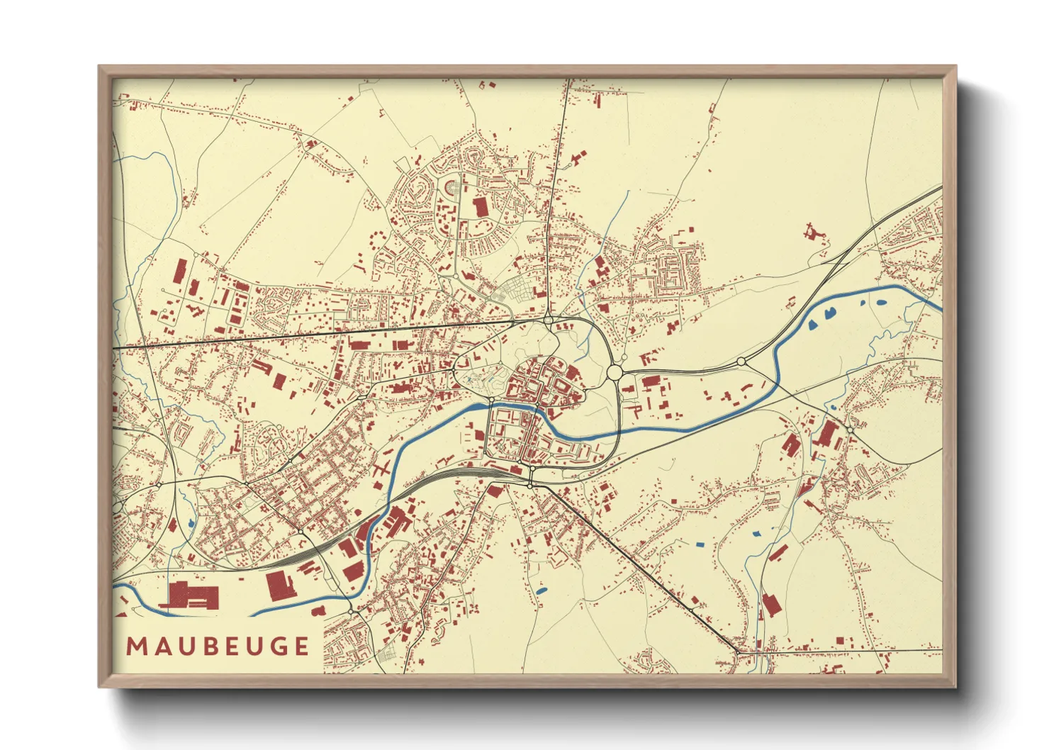 Une affiche de carte sur Maubeuge