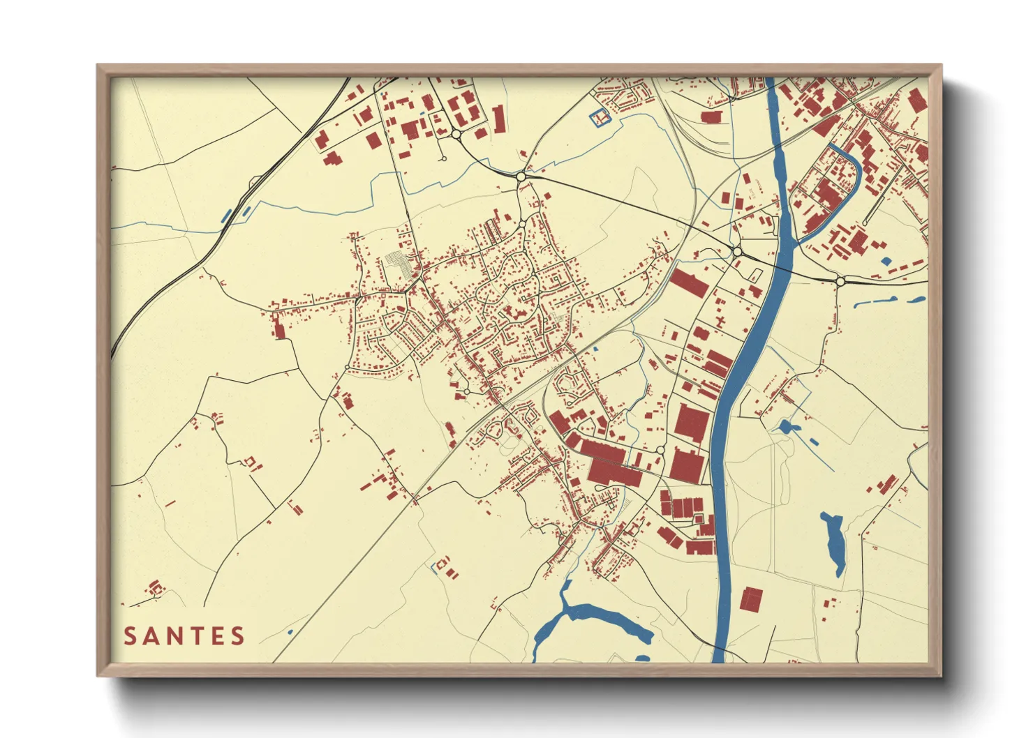 Une affiche de carte sur Santes