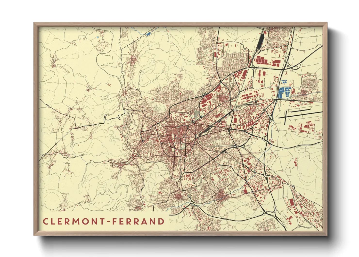 Une affiche de carte sur Clermont-Ferrand