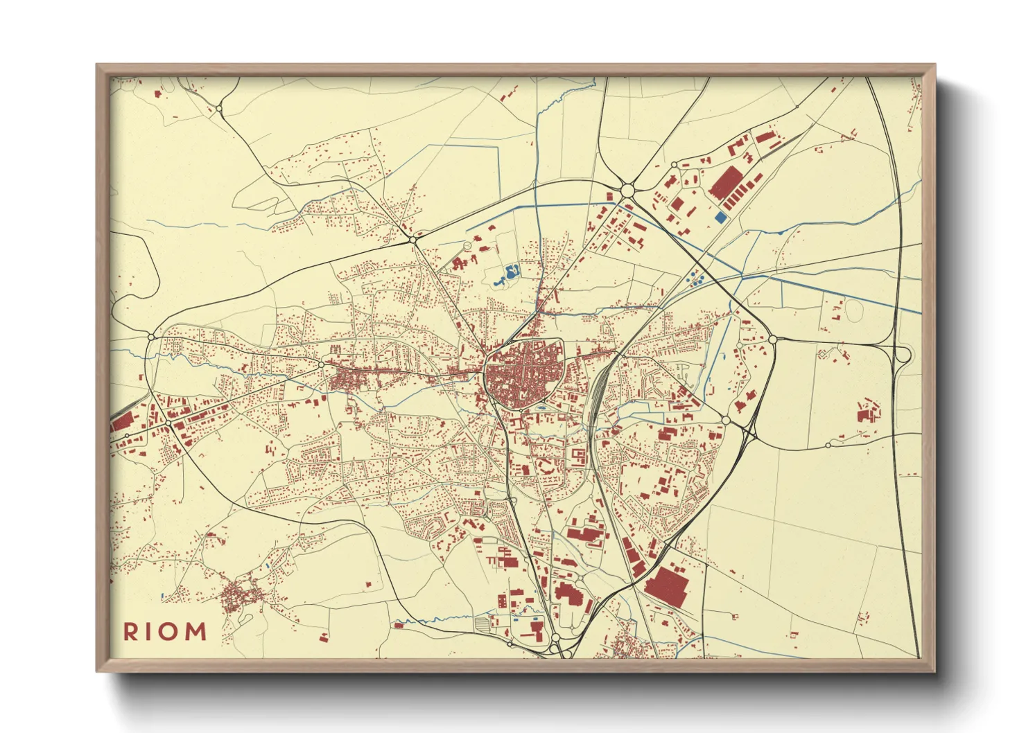 Une affiche de carte sur Riom