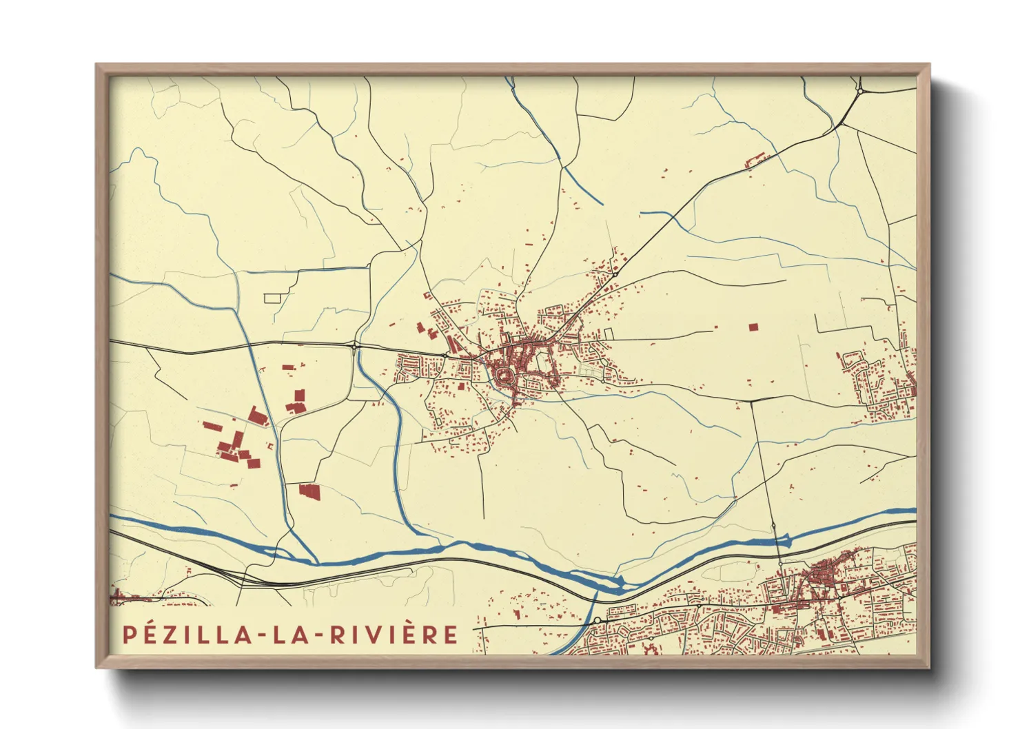 Une affiche de carte sur Pézilla-la-Rivière