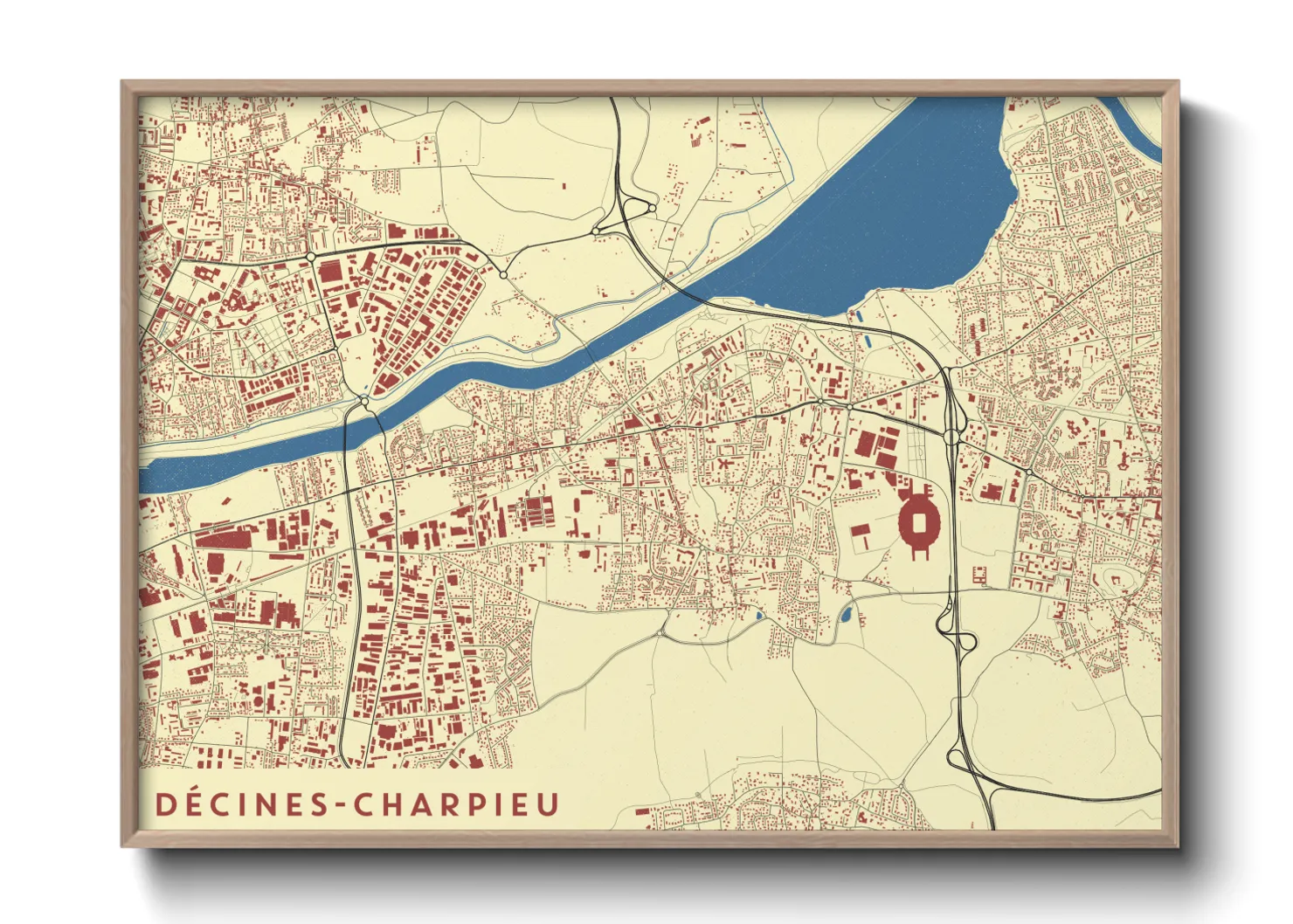 Une affiche de carte sur Décines-Charpieu