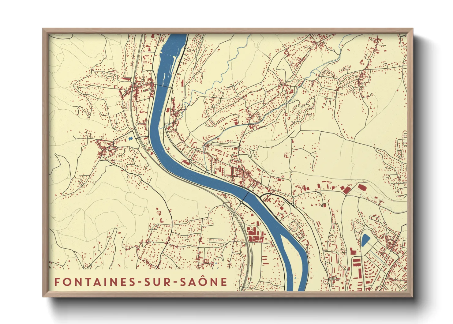 Une affiche de carte sur Fontaines-sur-Saône