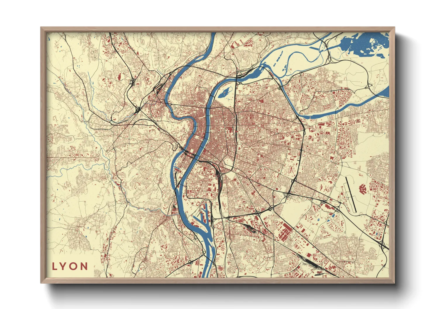Une affiche de carte sur Lyon