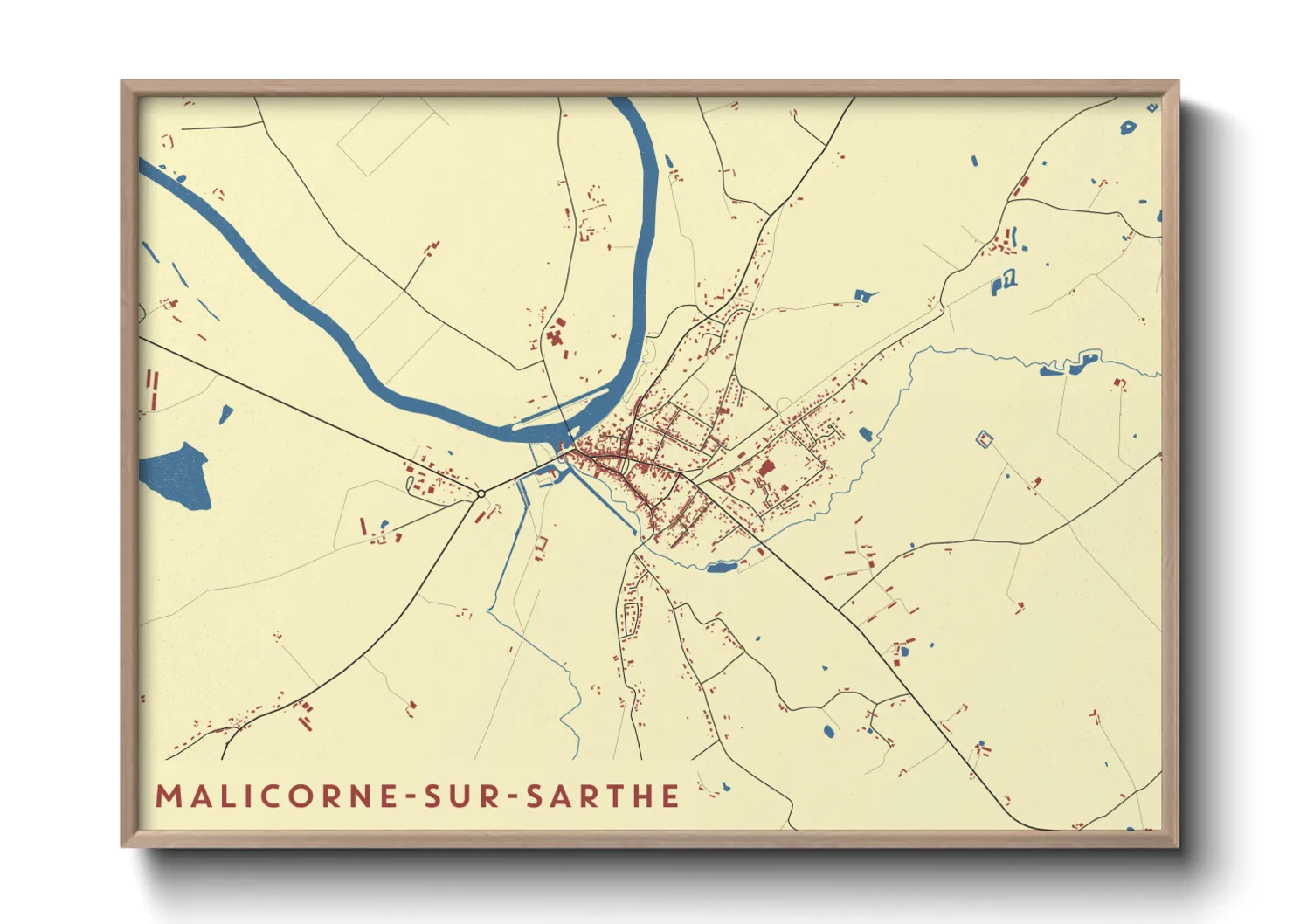 Une affiche de carte sur Malicorne-sur-Sarthe