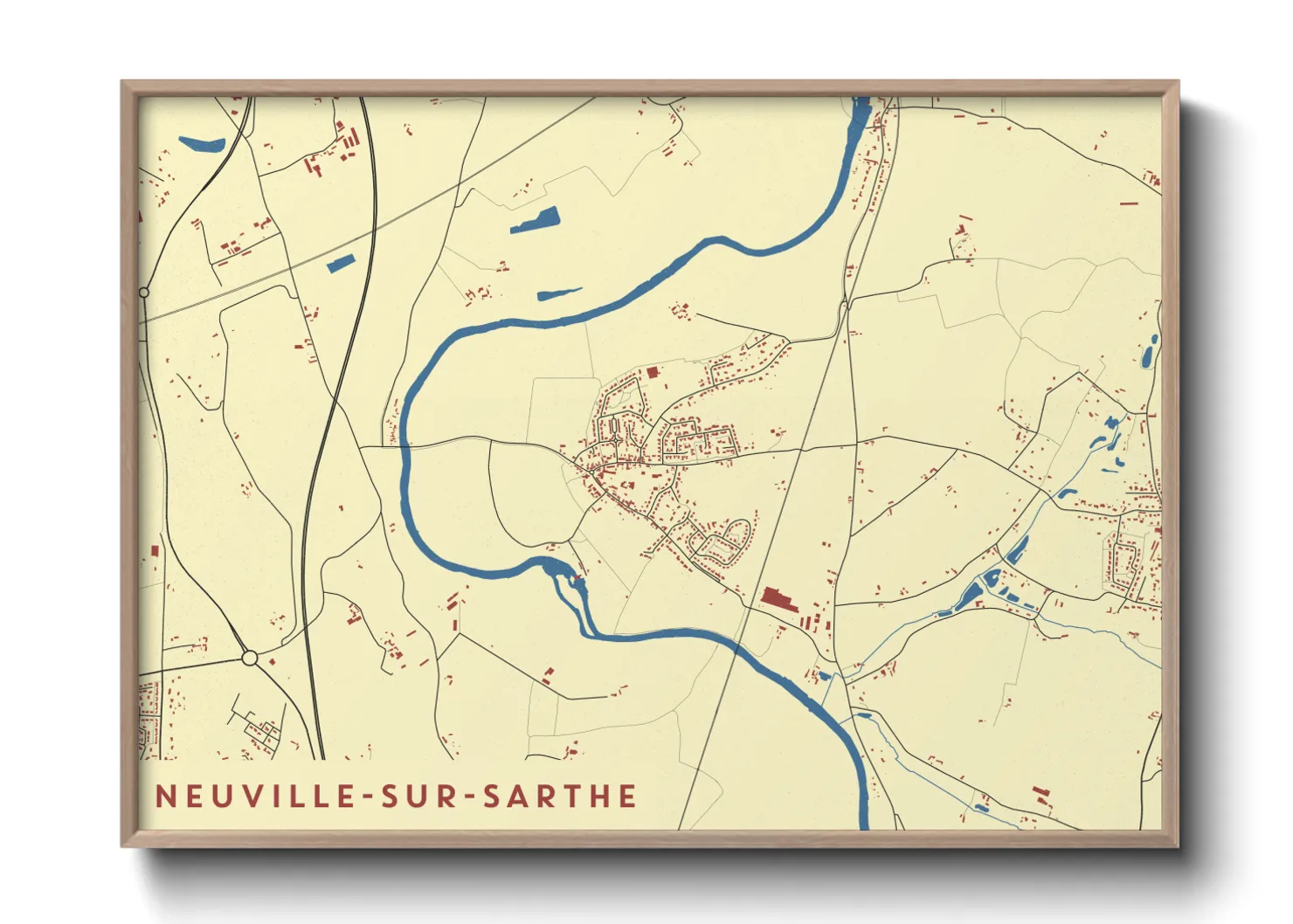 Une affiche de carte sur Neuville-sur-Sarthe