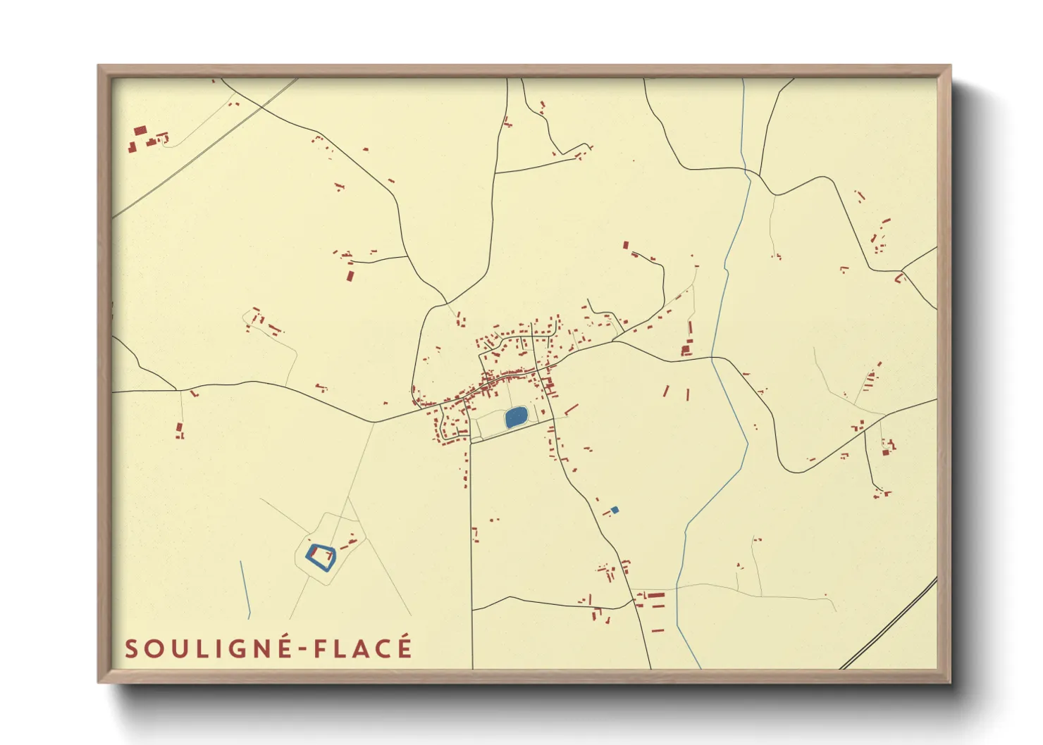 Une affiche de carte sur Souligné-Flacé