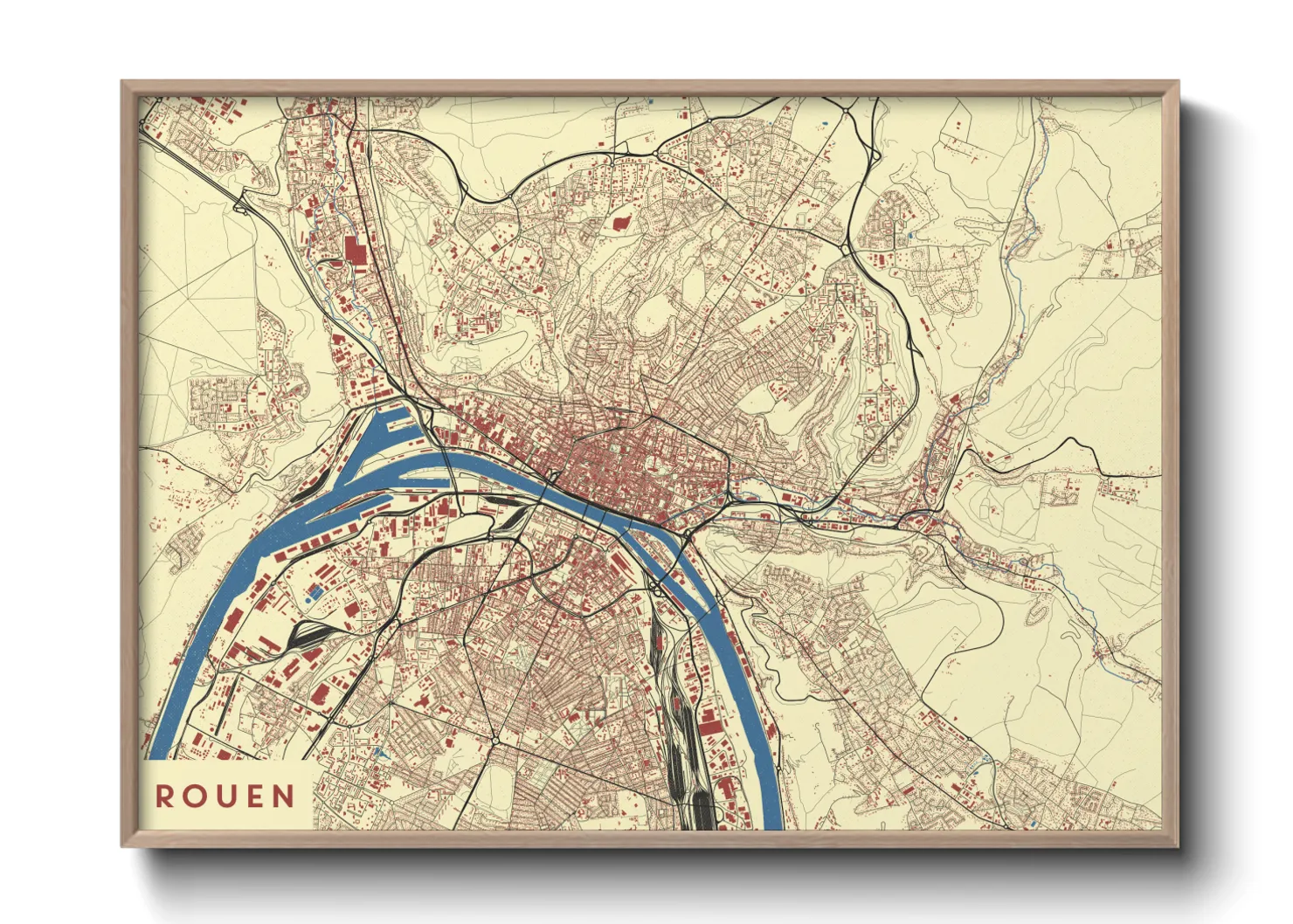 Une affiche de carte sur Rouen