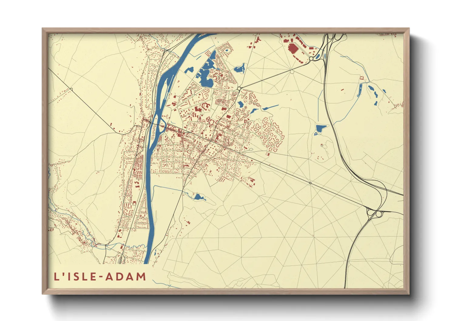 Une affiche de carte sur L'Isle-Adam