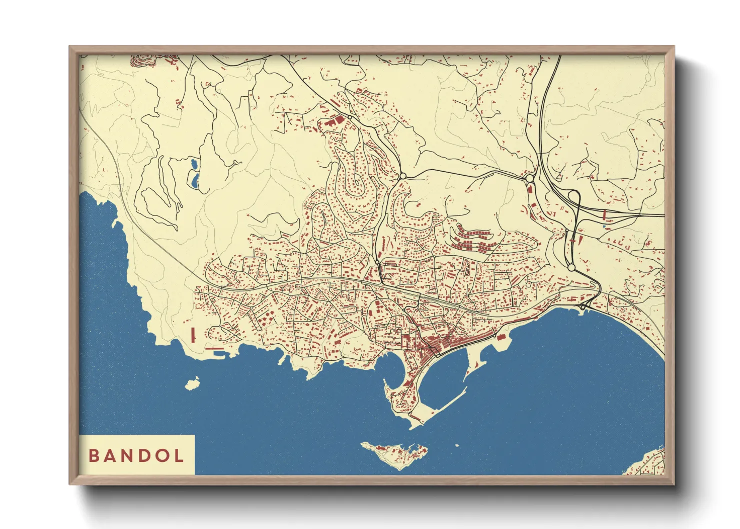 Une affiche de carte sur Bandol