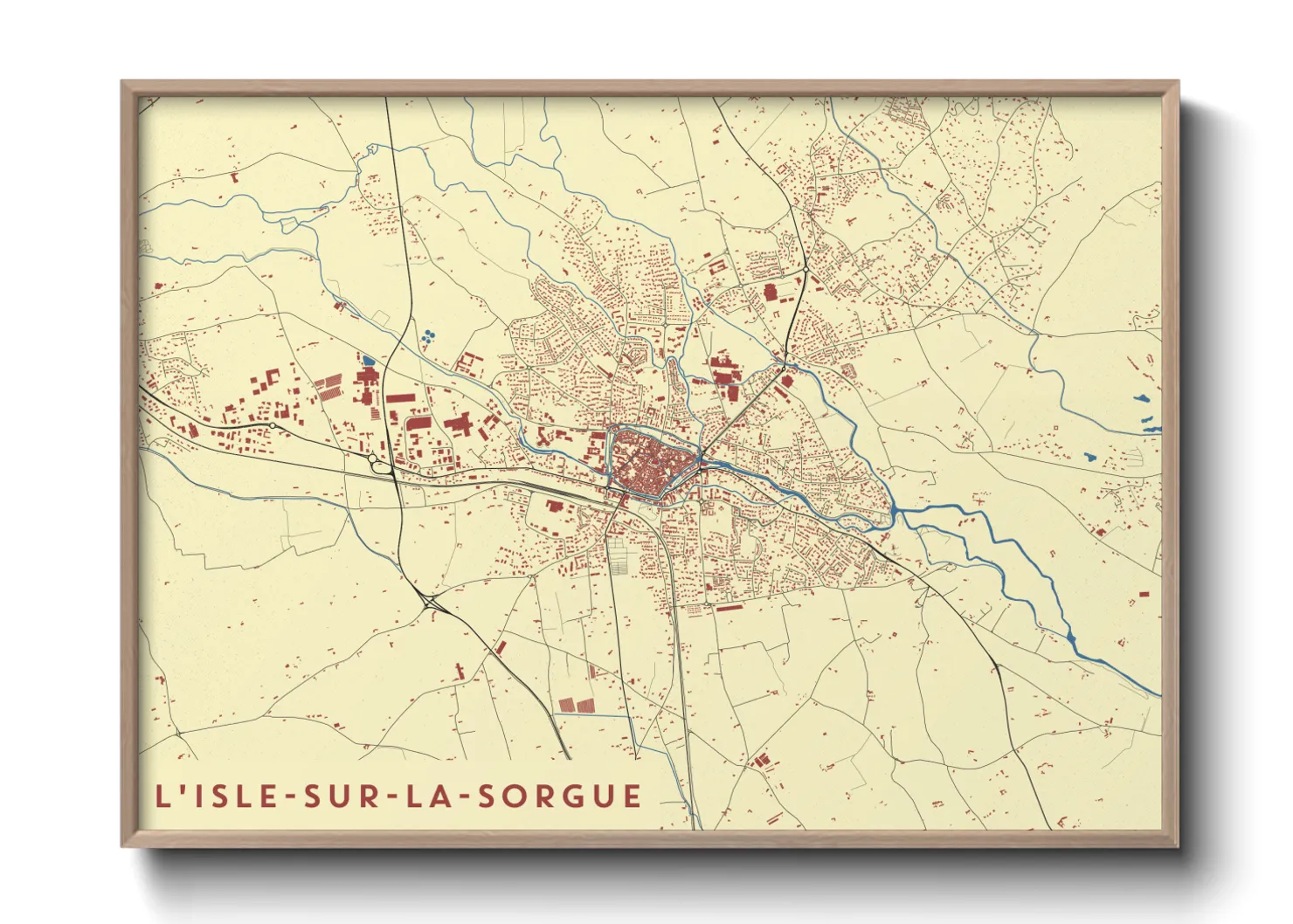 Une affiche de carte sur L'Isle-sur-la-Sorgue