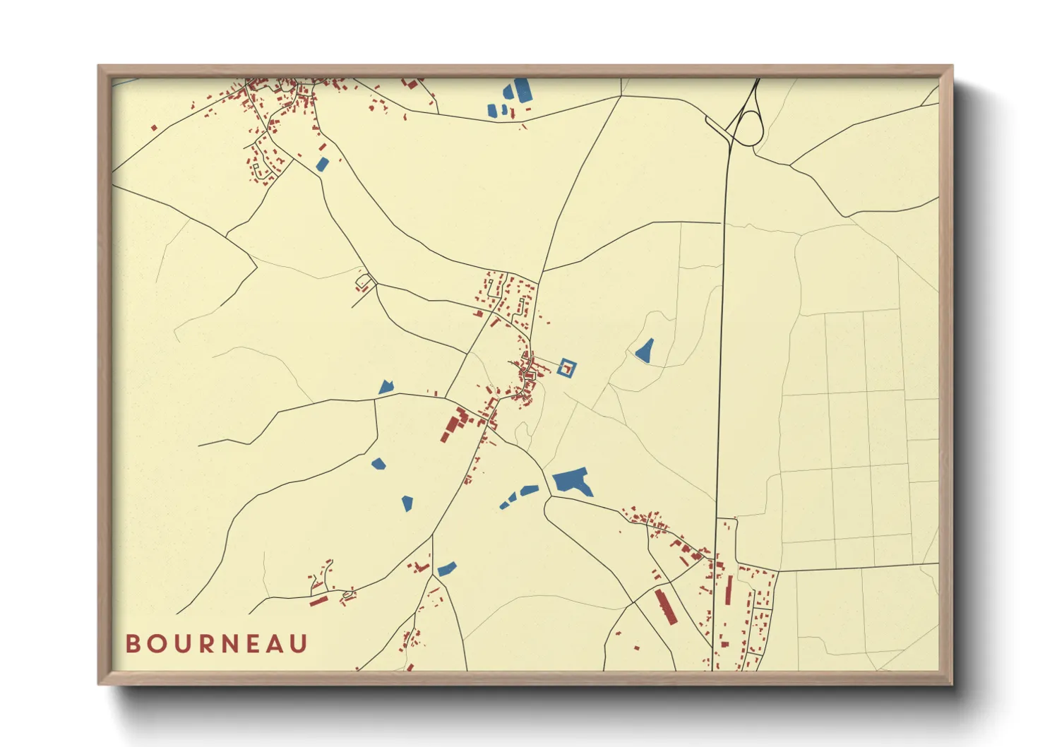 Une affiche de carte sur Bourneau
