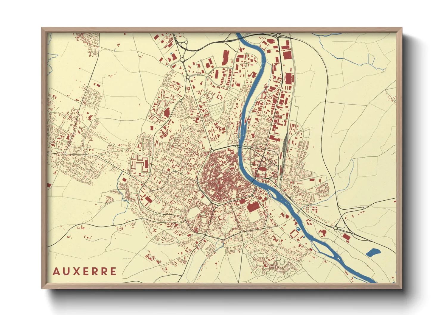 Une affiche de carte sur Auxerre
