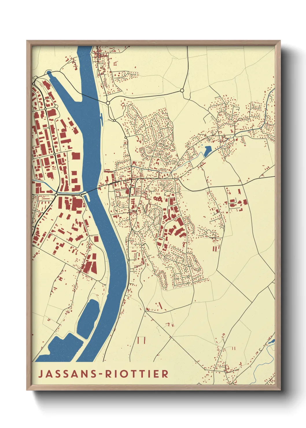 Une affiche de carte sur Jassans-Riottier