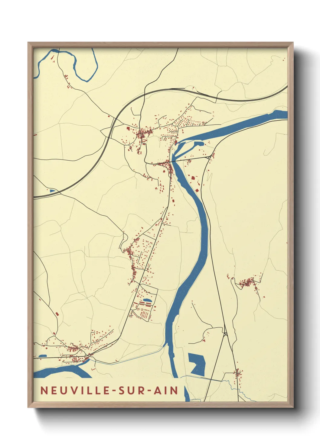 Une affiche de carte sur Neuville-sur-Ain