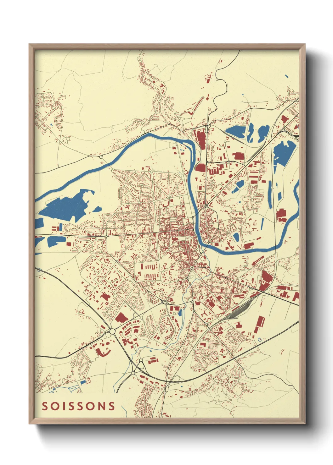 Une affiche de carte sur Soissons