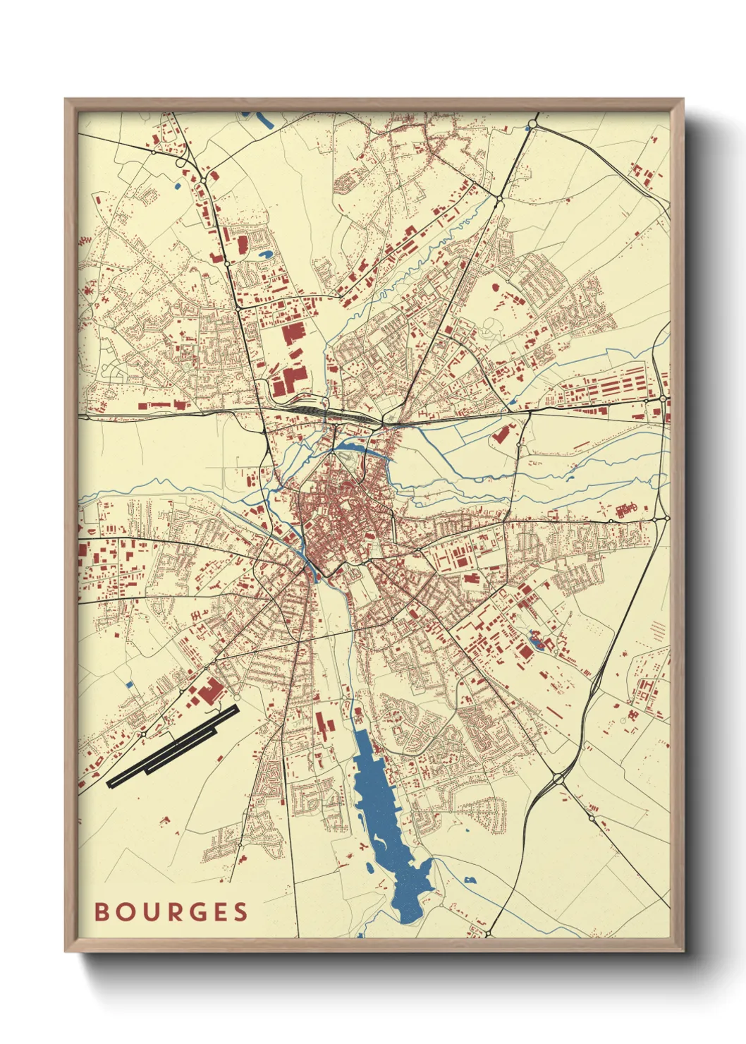 Une affiche de carte sur Bourges