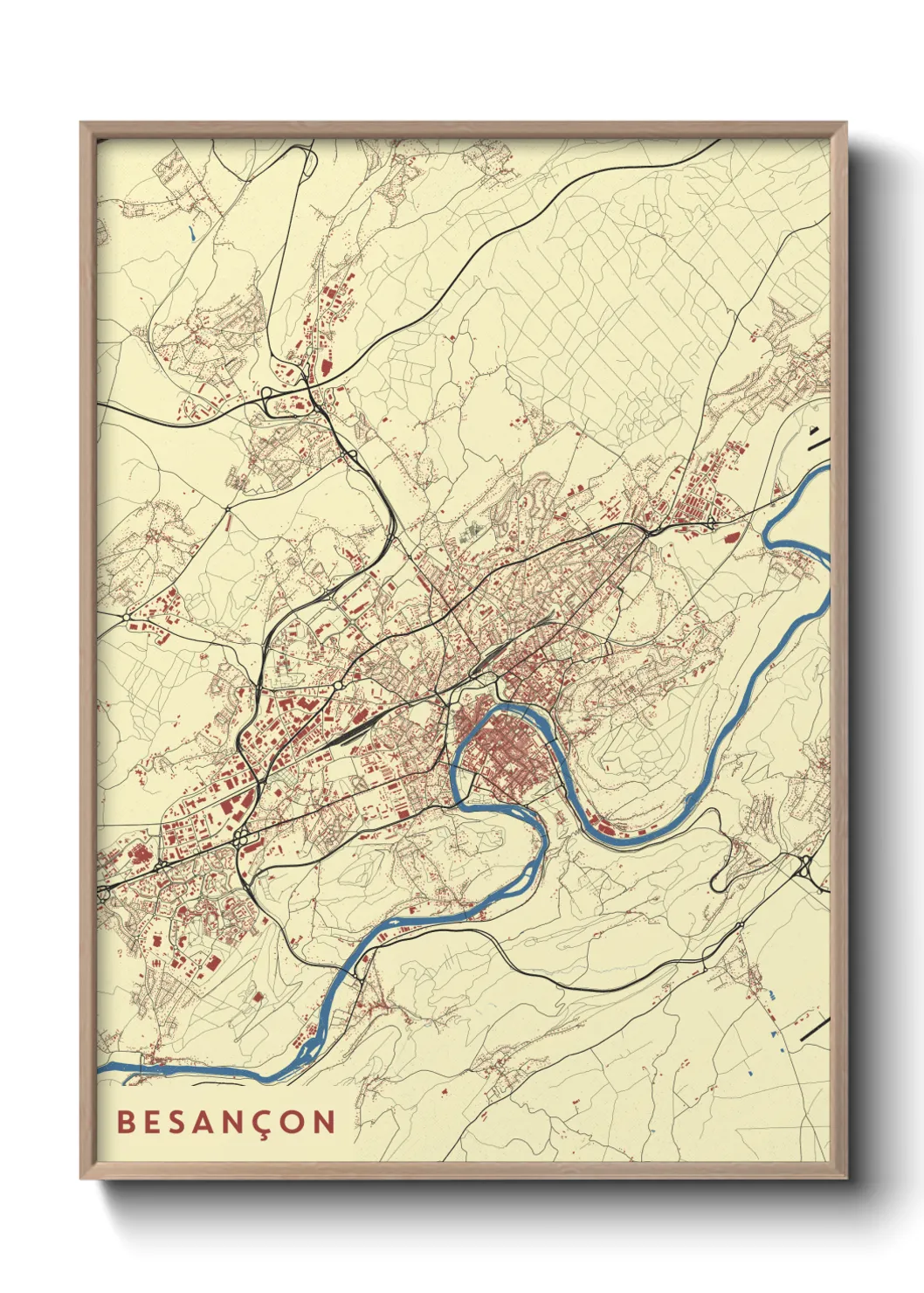 Une affiche de carte sur Besançon