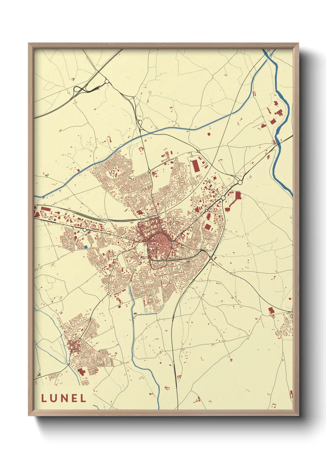 Une affiche de carte sur Lunel