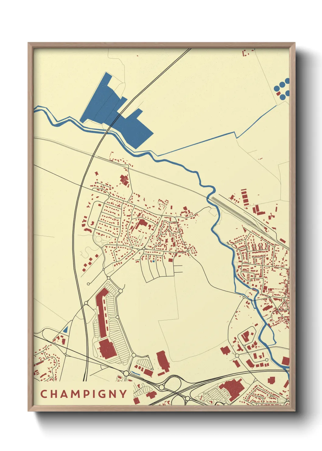 Une affiche de carte sur Champigny