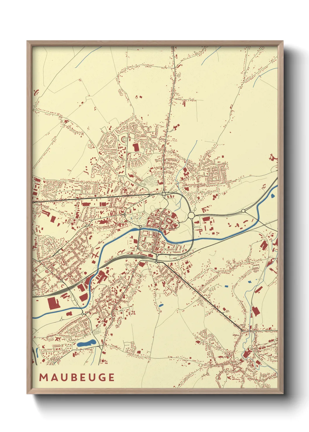 Une affiche de carte sur Maubeuge