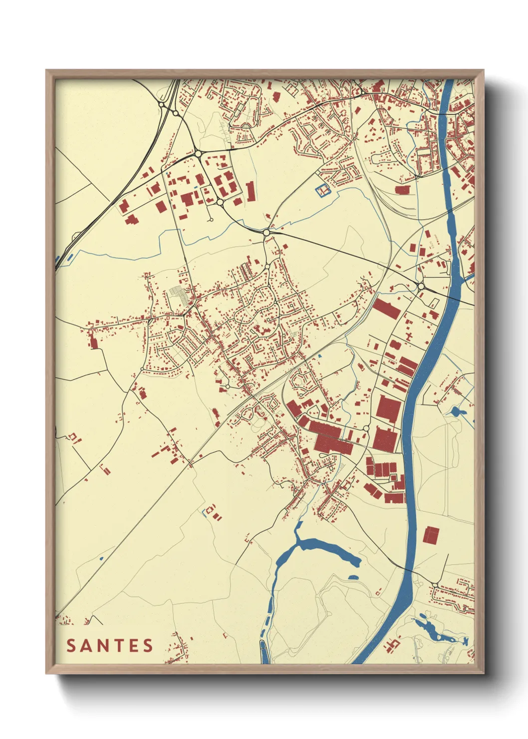 Une affiche de carte sur Santes