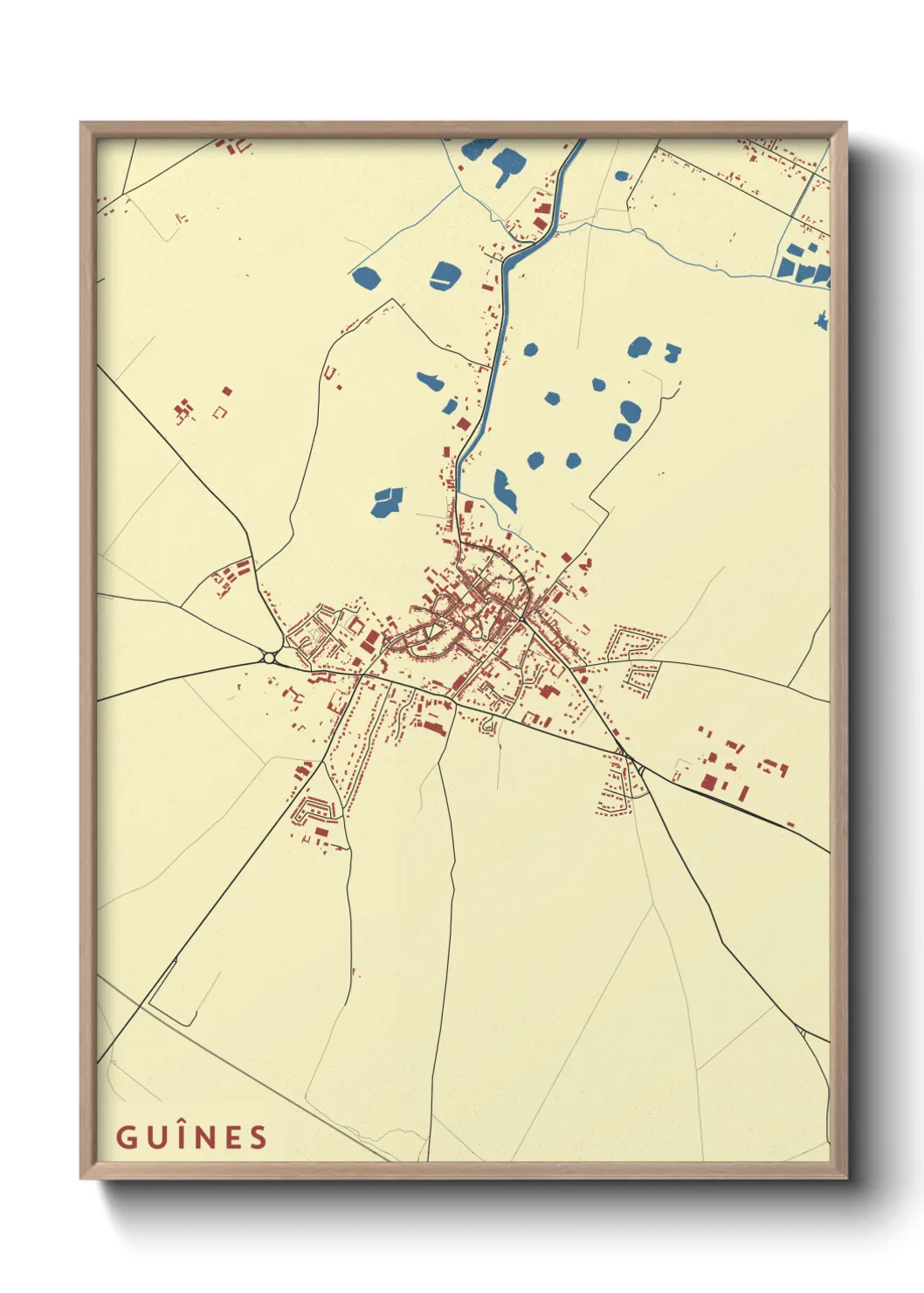 Une affiche de carte sur Guînes