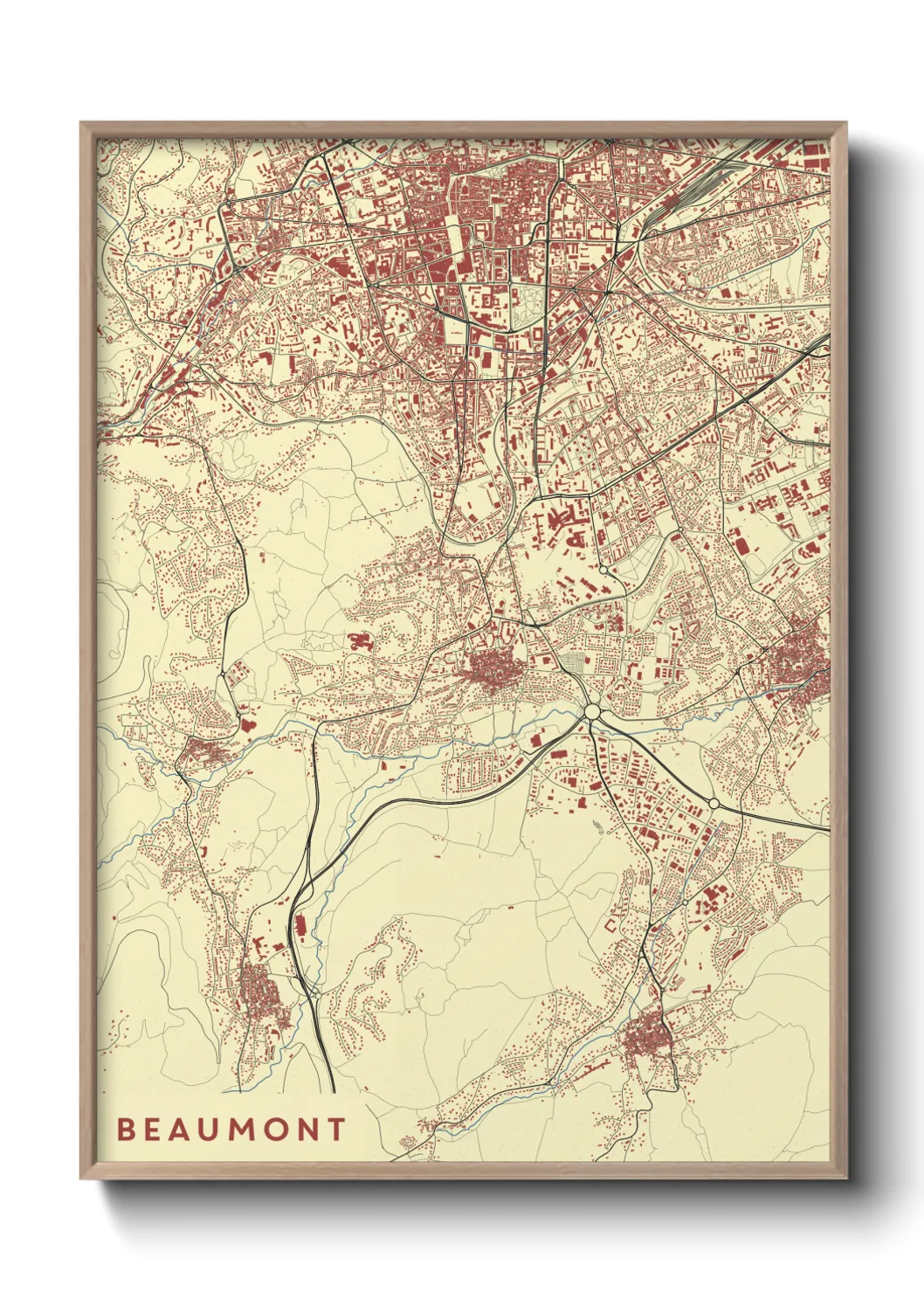 Une affiche de carte sur Beaumont