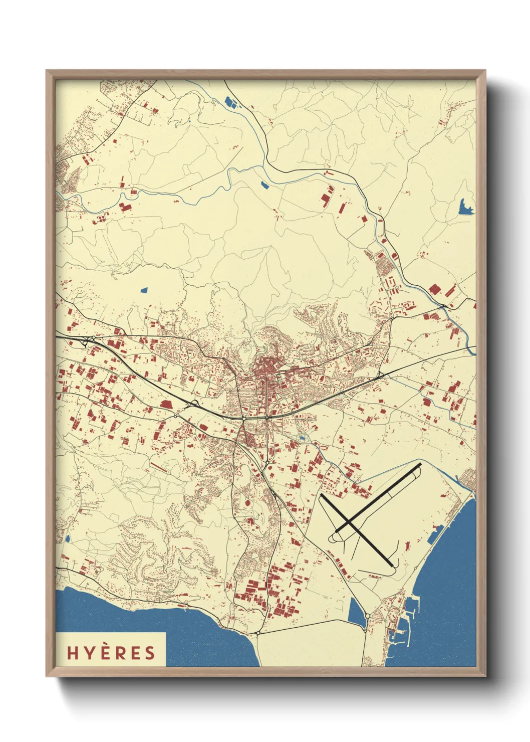 Une affiche de carte sur Hyères