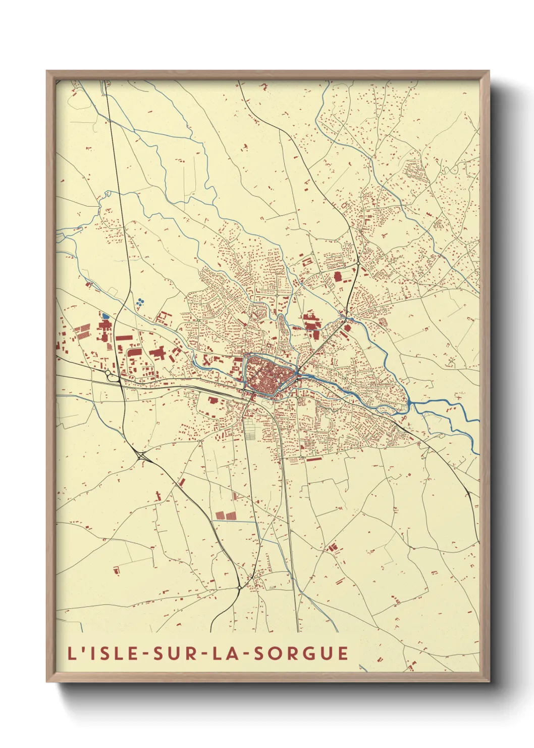 Une affiche de carte sur L'Isle-sur-la-Sorgue