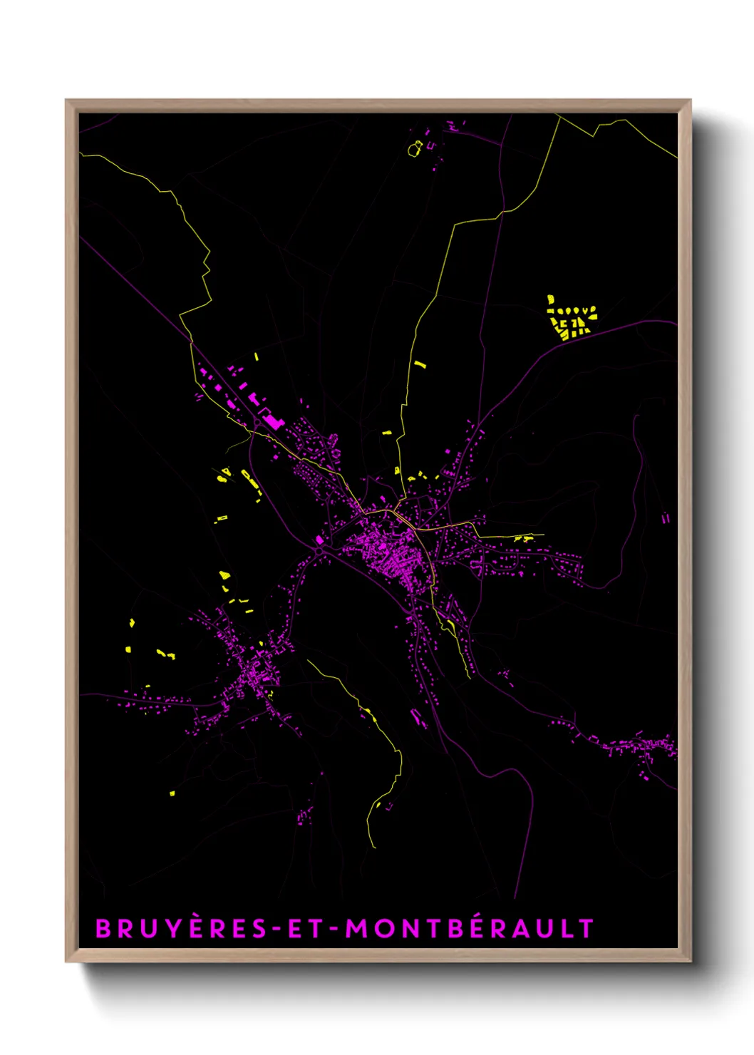 Une affiche de carte sur Bruyères-et-Montbérault