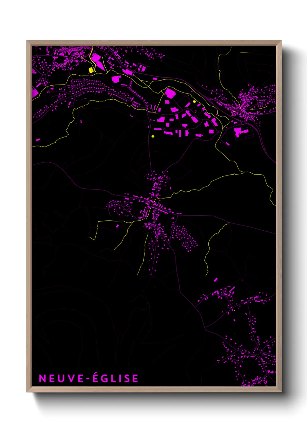 Une affiche de carte sur Neuve-Église
