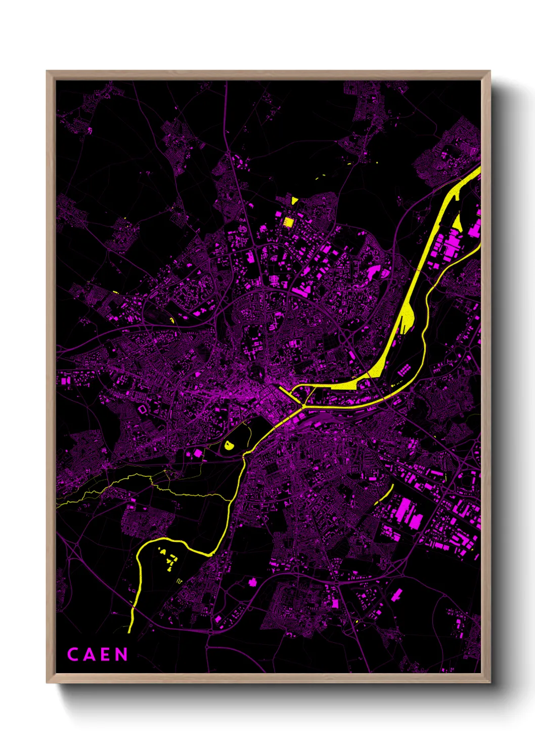 Une affiche de carte sur Caen