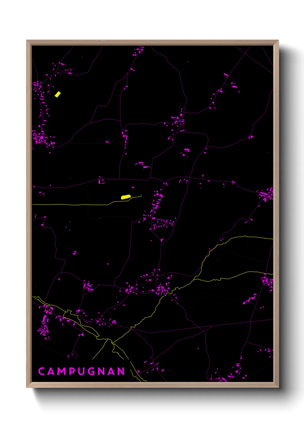 Une affiche de carte sur Campugnan