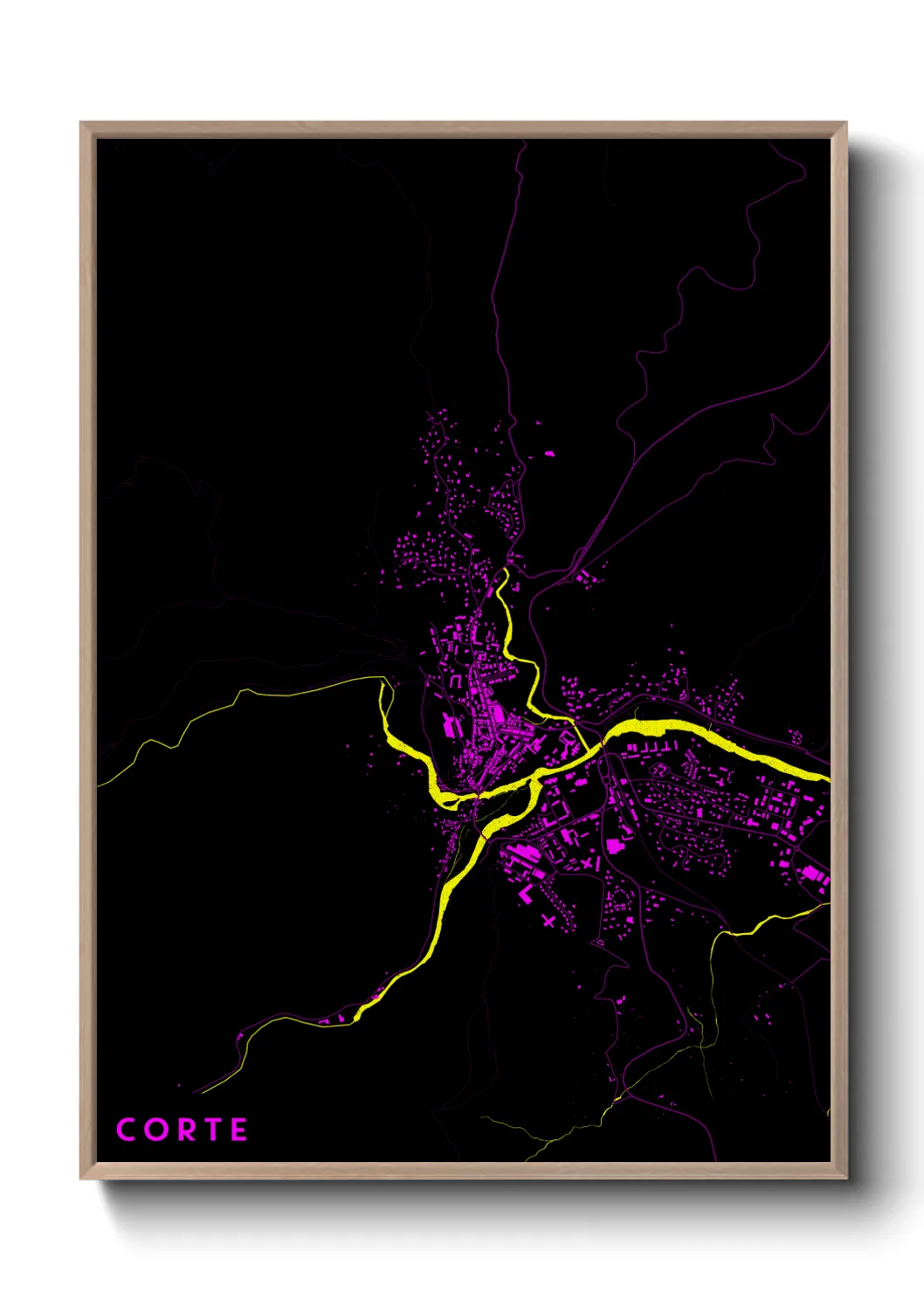 Une affiche de carte sur Corte