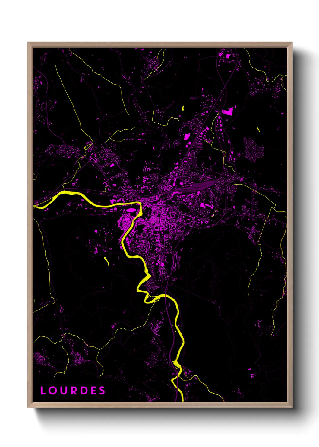 Une affiche de carte sur Lourdes