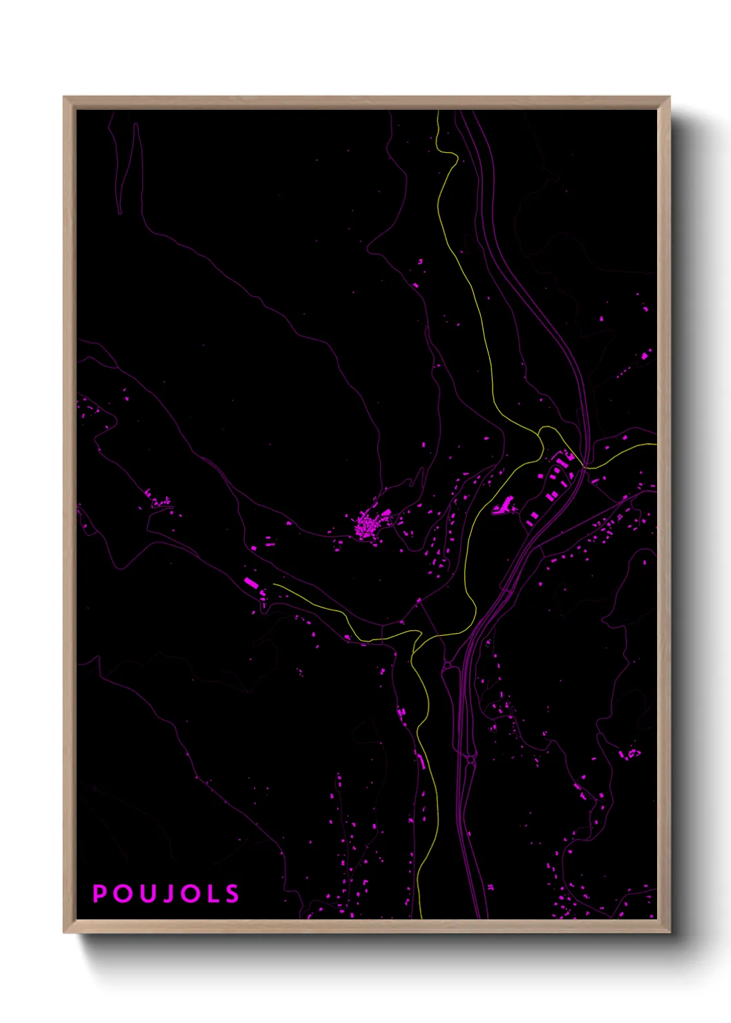 Une affiche de carte sur Poujols