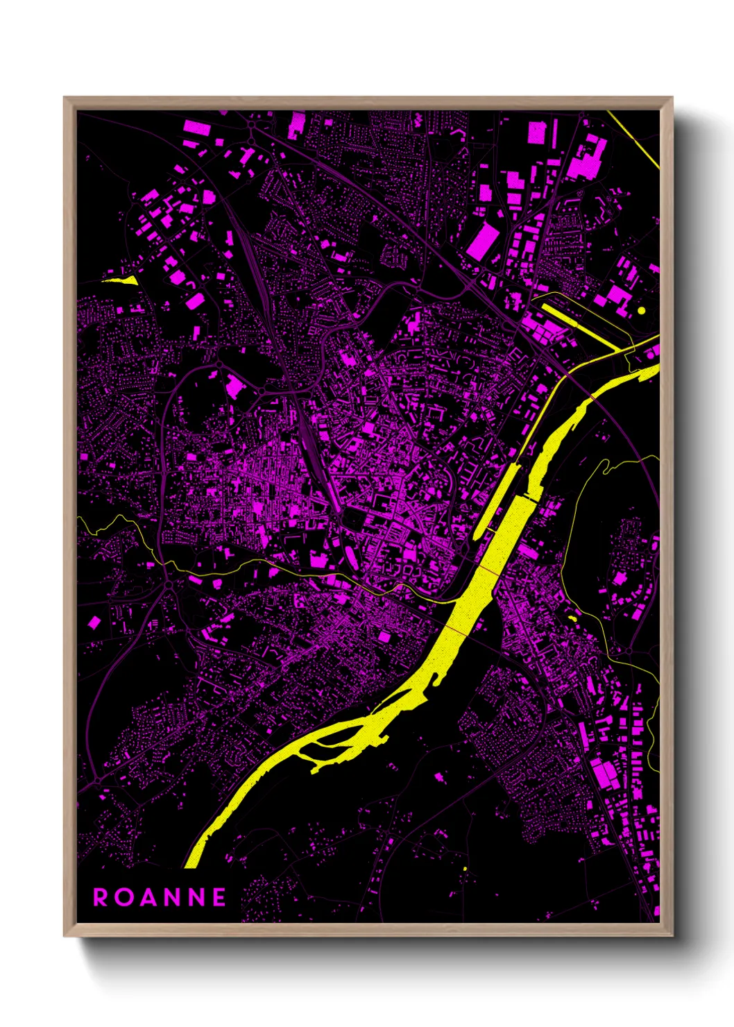 Une affiche de carte sur Roanne