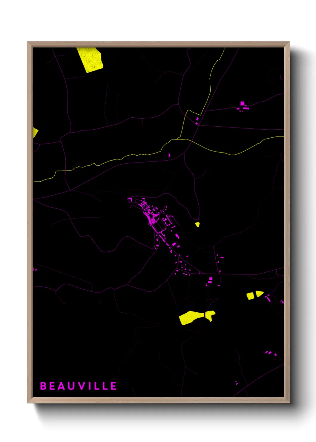 Une affiche de carte sur Beauville