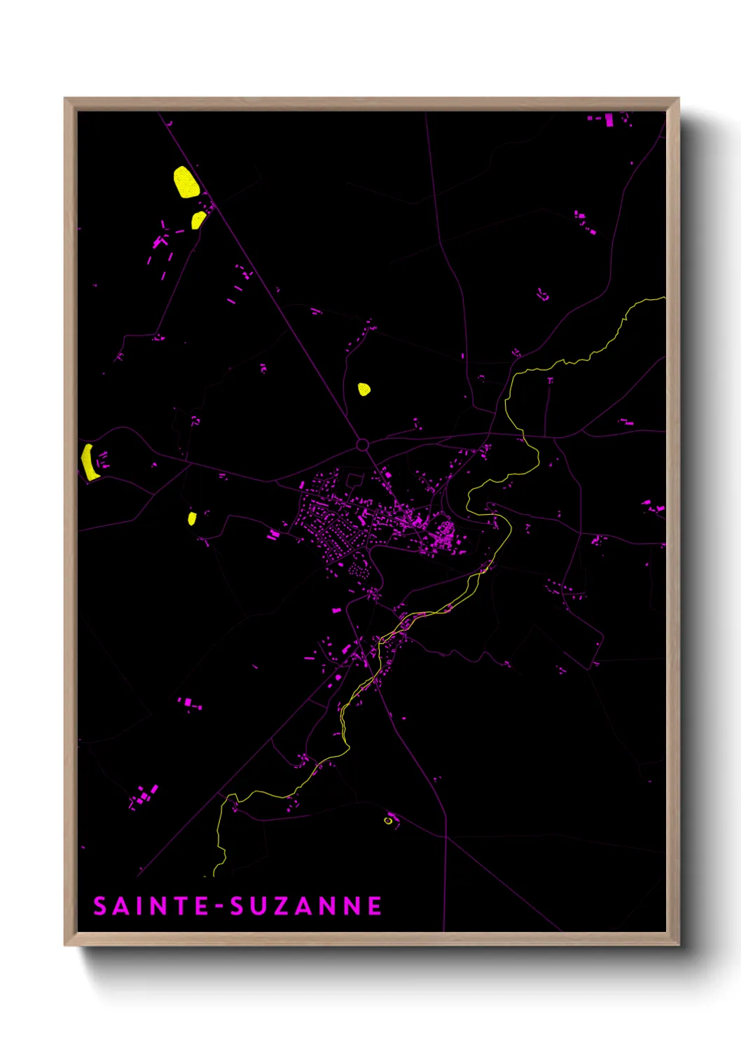 Une affiche de carte sur Sainte-Suzanne