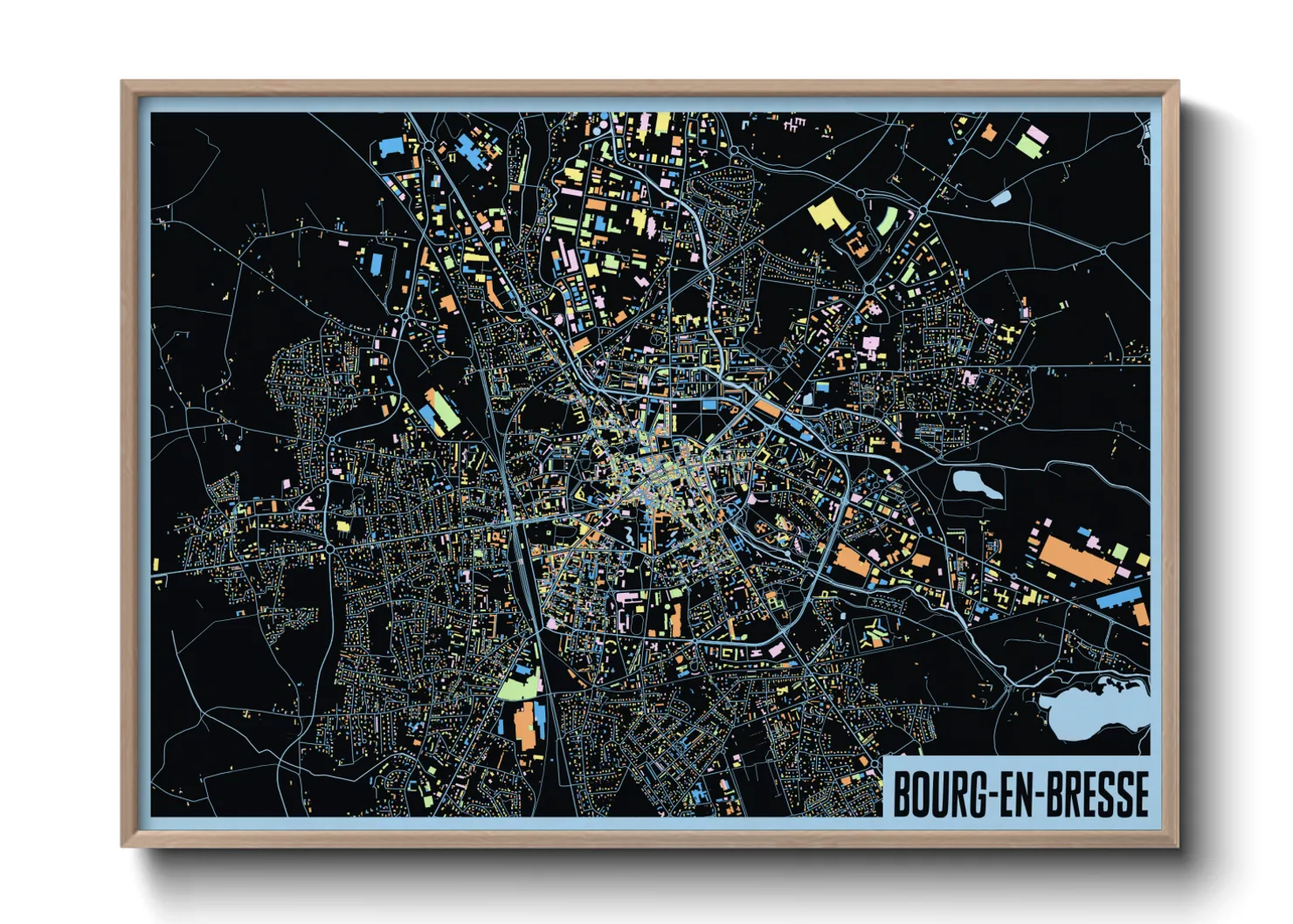 Une affiche de carte sur Bourg-en-Bresse