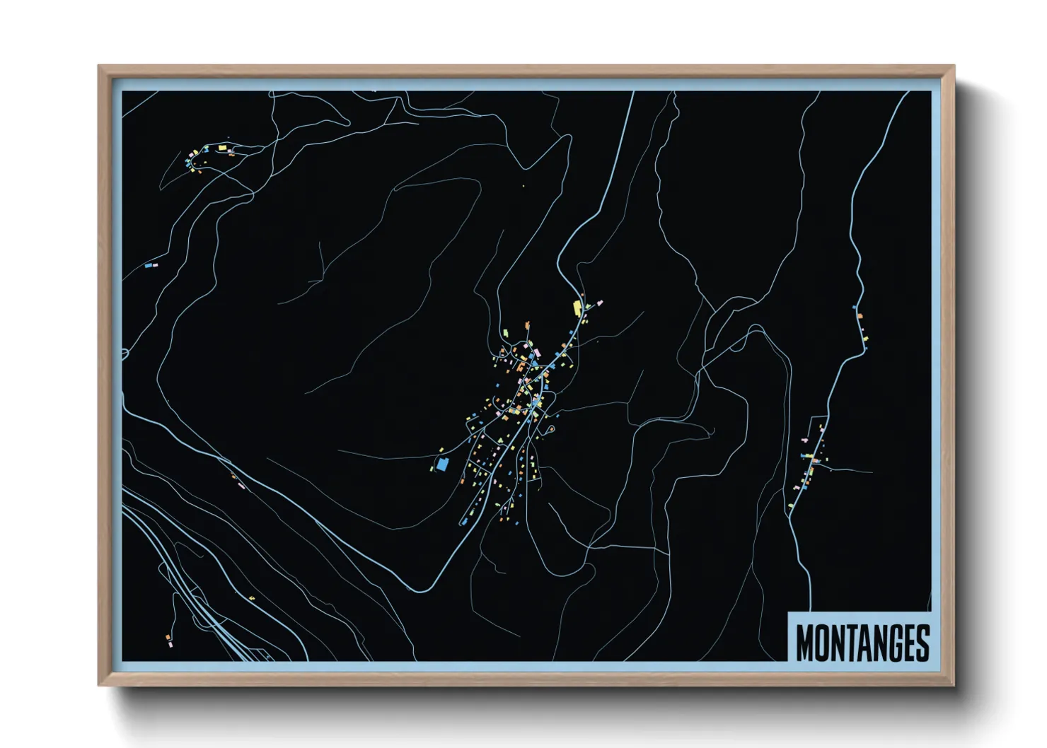 Une affiche de carte sur Montanges