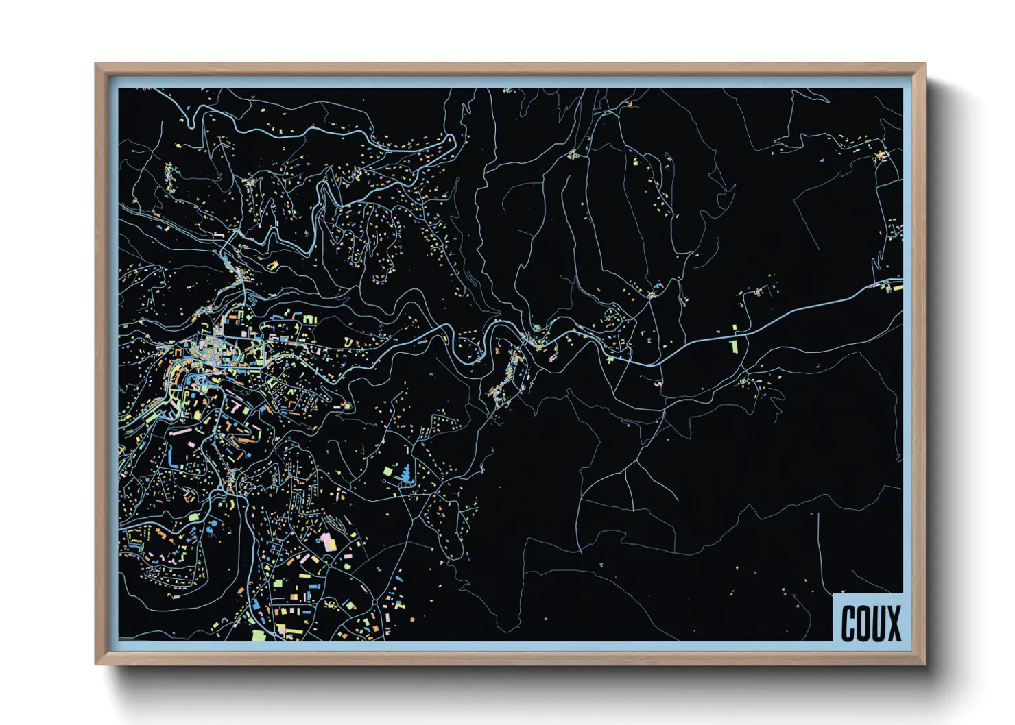 Une affiche de carte sur Coux