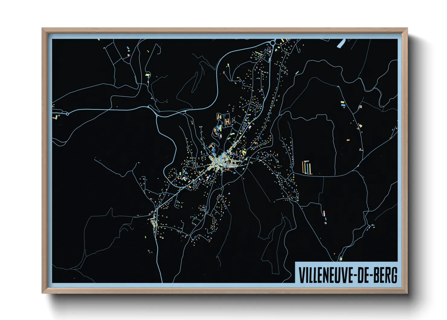 Une affiche de carte sur Villeneuve-de-Berg